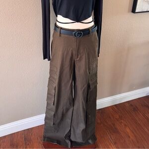 Brown Wide-Leg Cargo Pants with Belt
